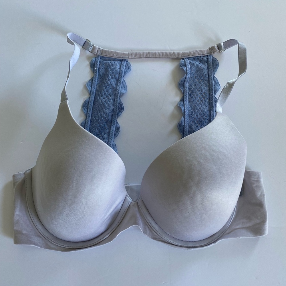 Aerie Sunnie Full Coverage Bra 36C Blue Razorback Lace Back‎ Closure Comfort